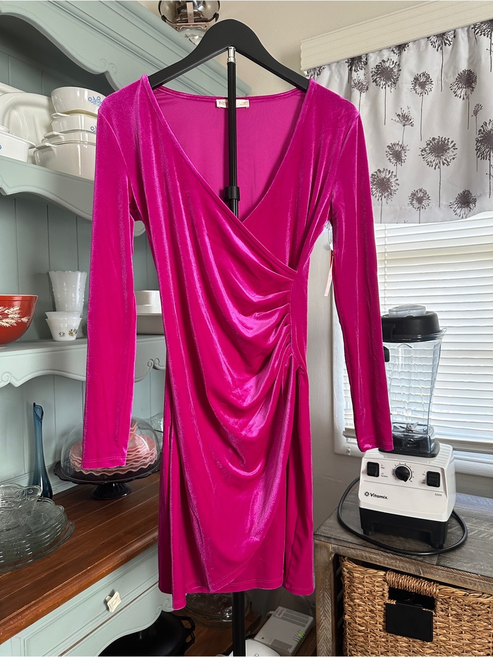 INTEMPO Fuchsia Velvet Faux-Wrap Dress